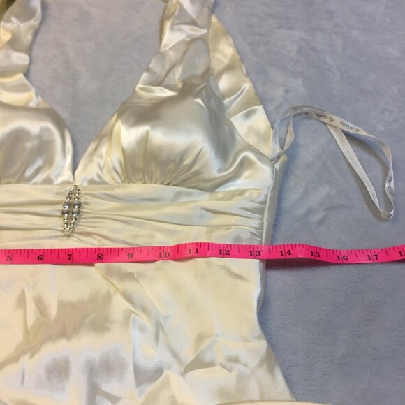 DB Studio Maxi Dress Sz 4 Woman Ivory Satin Halter Neck Rhinestone Open Back Y2K - Picture 15 of 16
